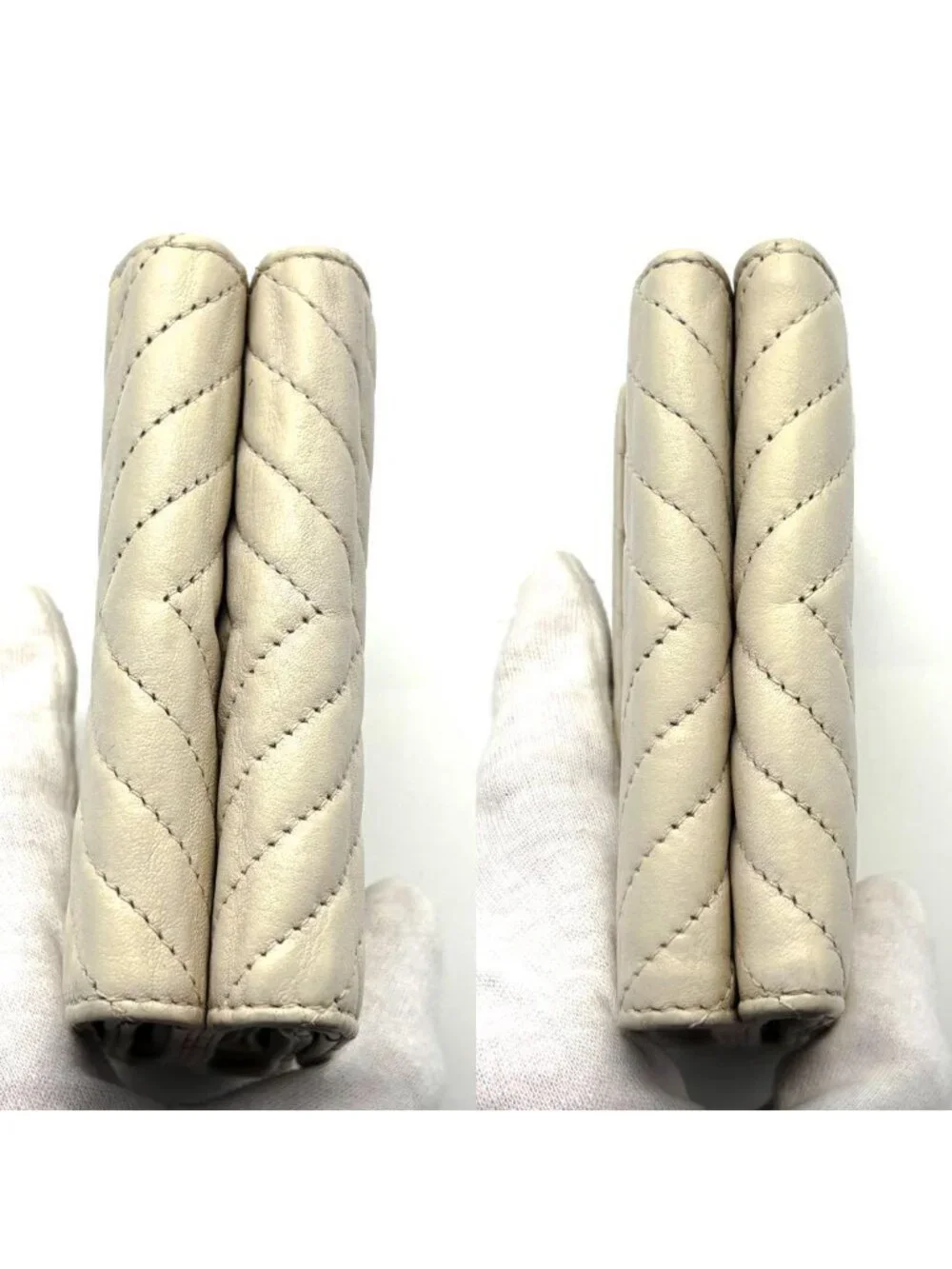 ★SOLD★ Chanel Wallet Shell Blanc Stitch Hook Trifold - Picture 10 of 13